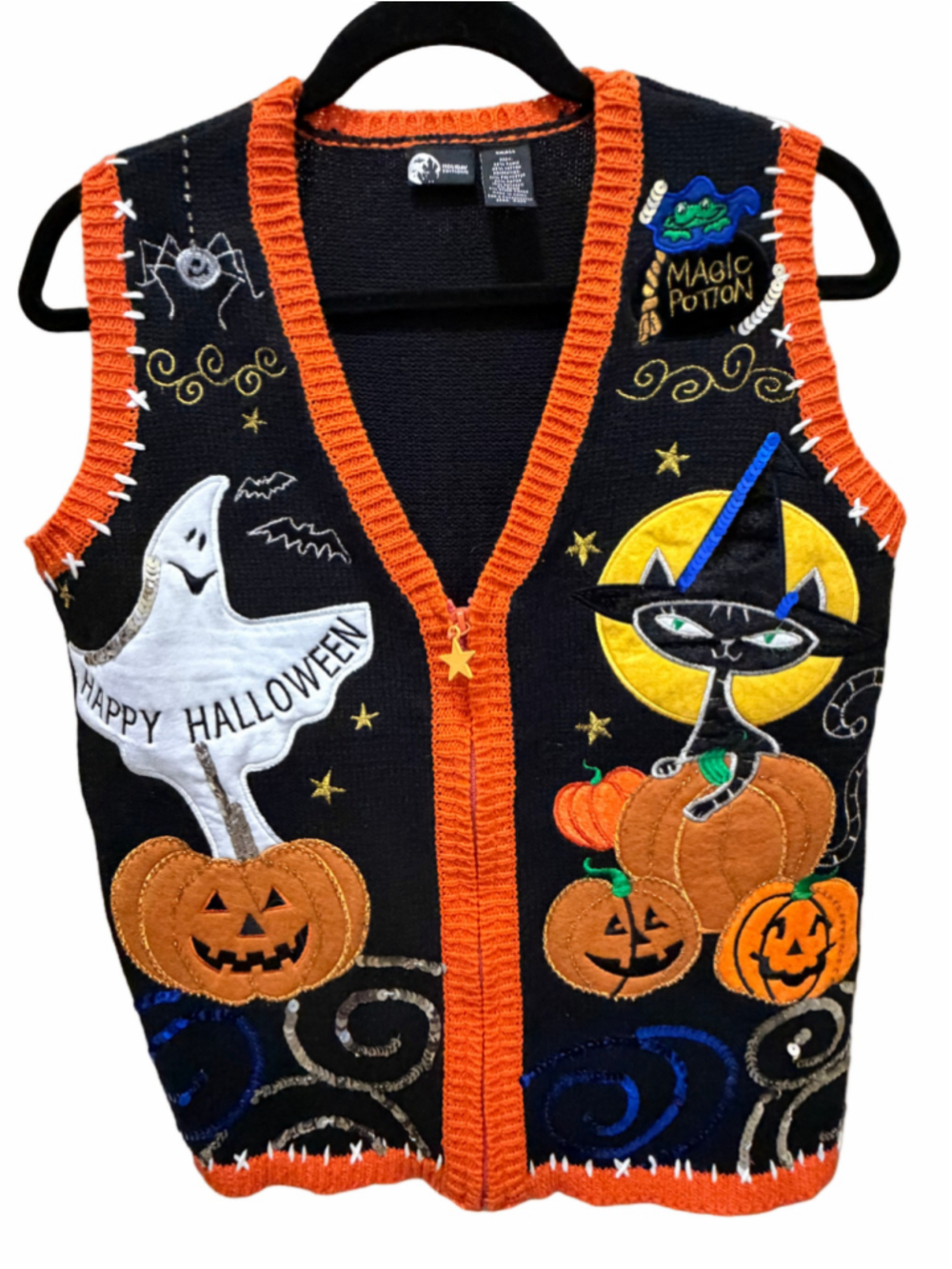 Women's Holiday Editions Halloween Vest Small Black Orange